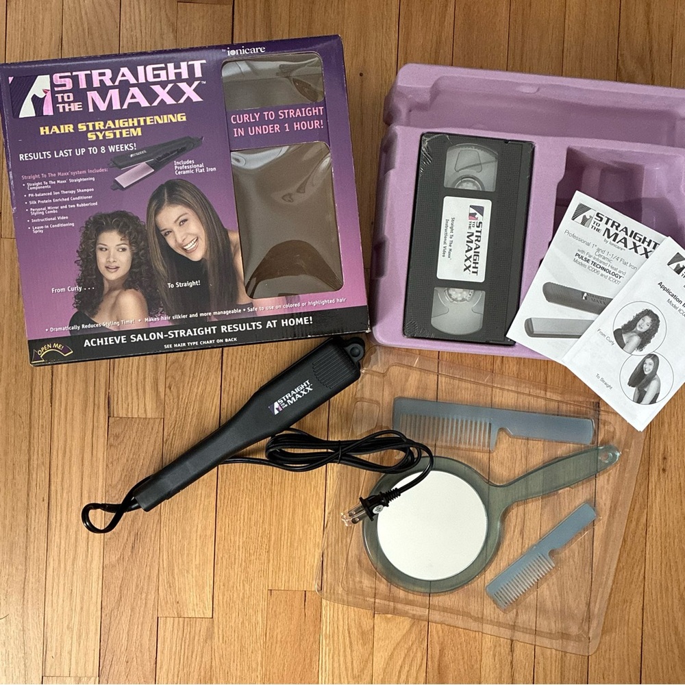 The Straight To The Maxx™ Hair Straightening Ceramic Flat Iron, Mirror, Combs